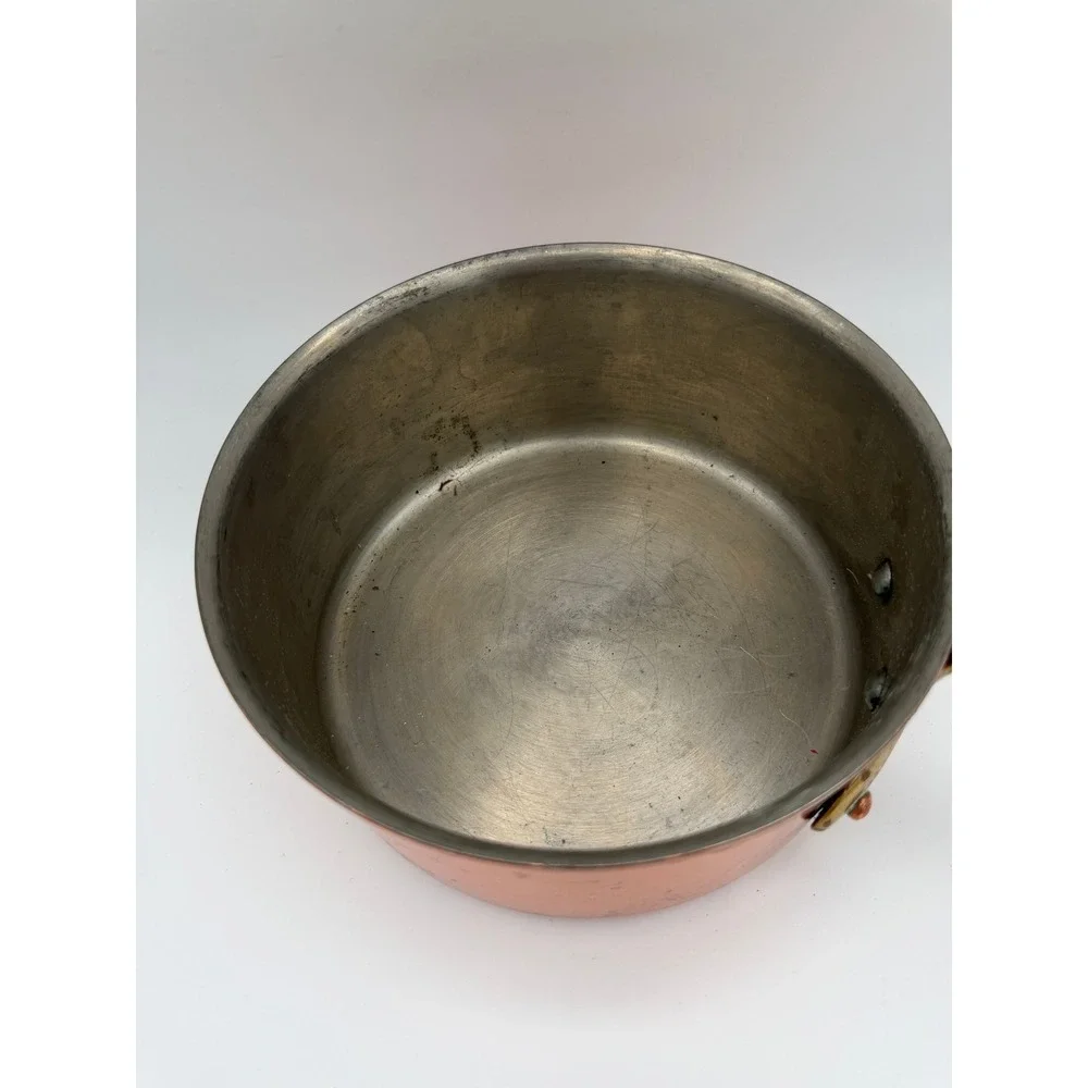 Vintage Copral Copper Saucepan with Lid Made in Portugal Brass Handle 7 inch